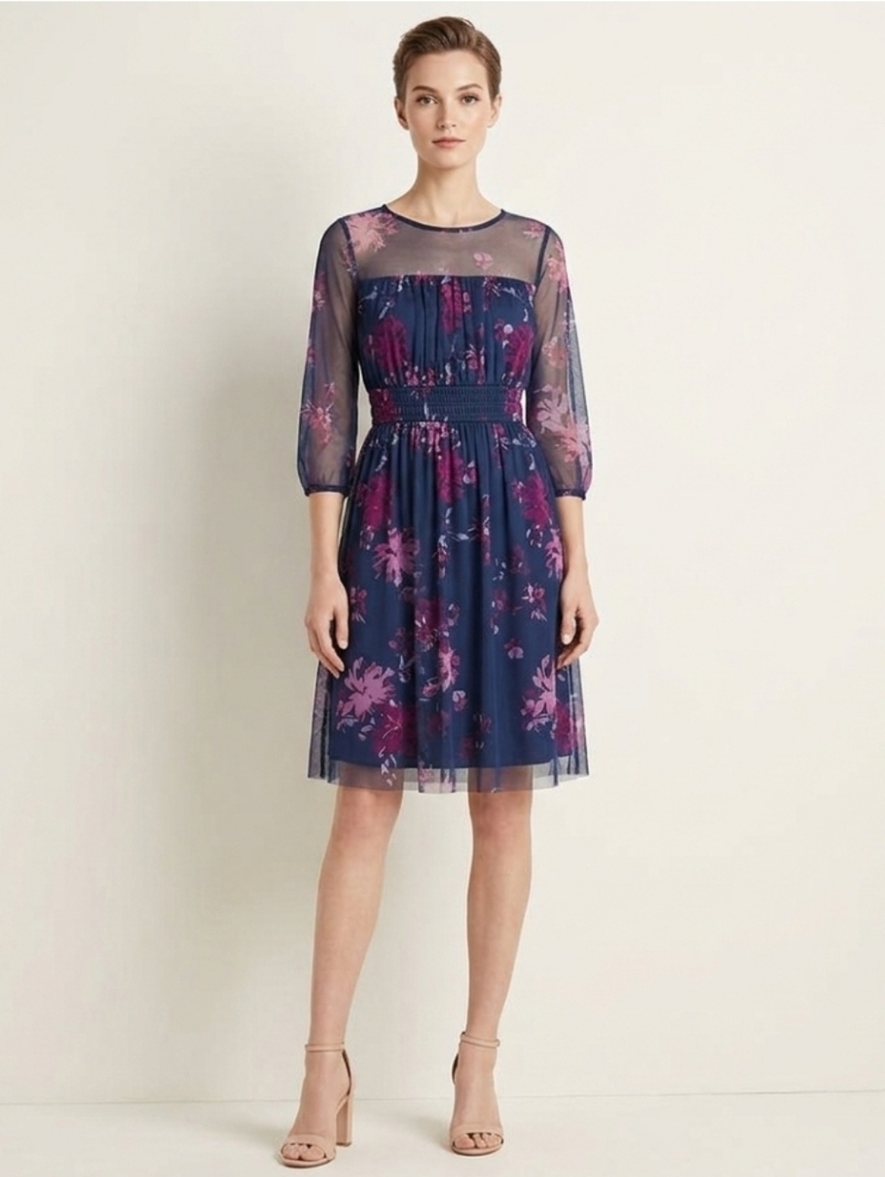 Cardalite Blue Floral Mesh dress